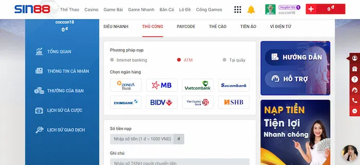 Giao dịch nạp tiền - rút tiền Sin88 nhanh chóng Giao dịch nạp tiền - rút tiền Sin88 nhanh chóng